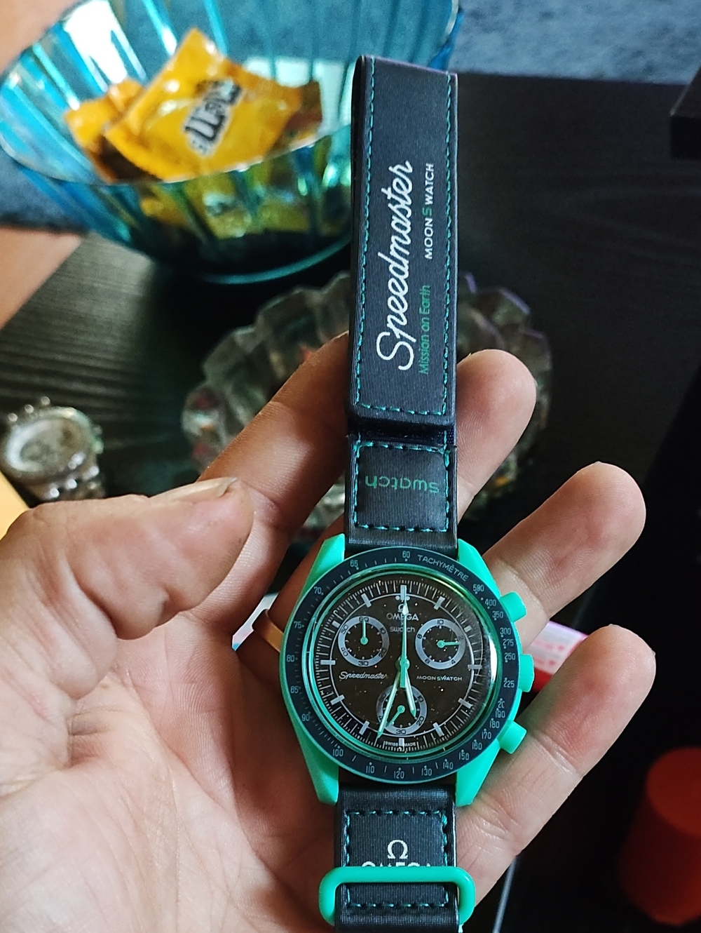 Swatch Speedmaster Teal and Black Chronograph Watch
